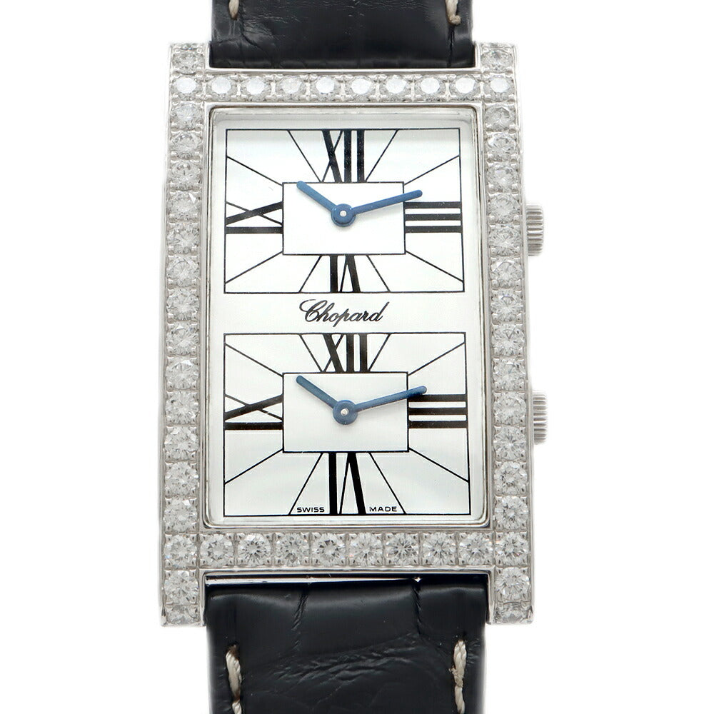 電池交換済 Chopard ショパール デュアルタイム ダイヤベゼル ダイヤモンド 白 ホワイト K18WG ホワイトゴールド 純正K18WG尾錠 メンズ クォーツ【6ヶ月保証】【腕時計】【中古】