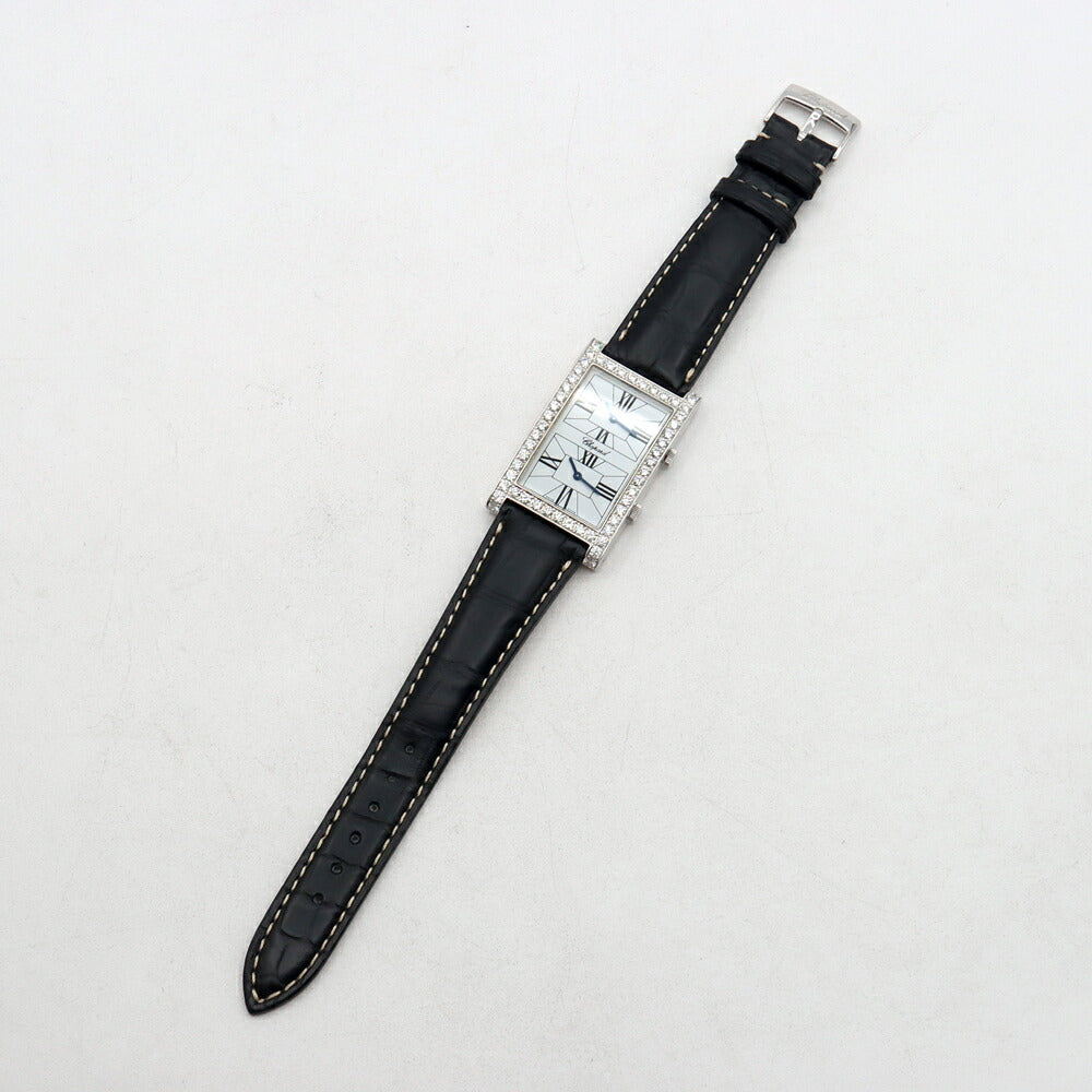 電池交換済 Chopard ショパール デュアルタイム ダイヤベゼル ダイヤモンド 白 ホワイト K18WG ホワイトゴールド 純正K18WG尾錠 メンズ クォーツ【6ヶ月保証】【腕時計】【中古】