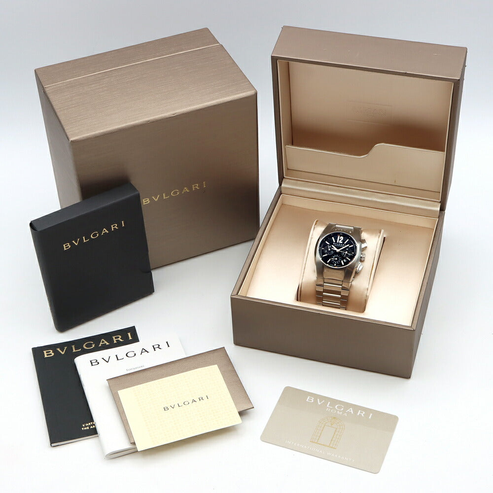 BVLGARI ブルガリ エルゴン クロノグラフ EG35SCH デイト 30m防水 スモールセコンド 黒 ブラック SS ステンレス メンズ 自動巻き【6ヶ月保証】【腕時計】【中古】