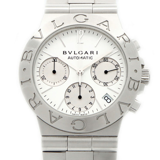 内部点検済 BVLGARI ブルガリ ディアゴノ スポーツ クロノグラフ CH35S AUTO デイト 白 ホワイト SS ステンレス メンズ 自動巻き【自社保証6ヶ月】【腕時計】【中古】