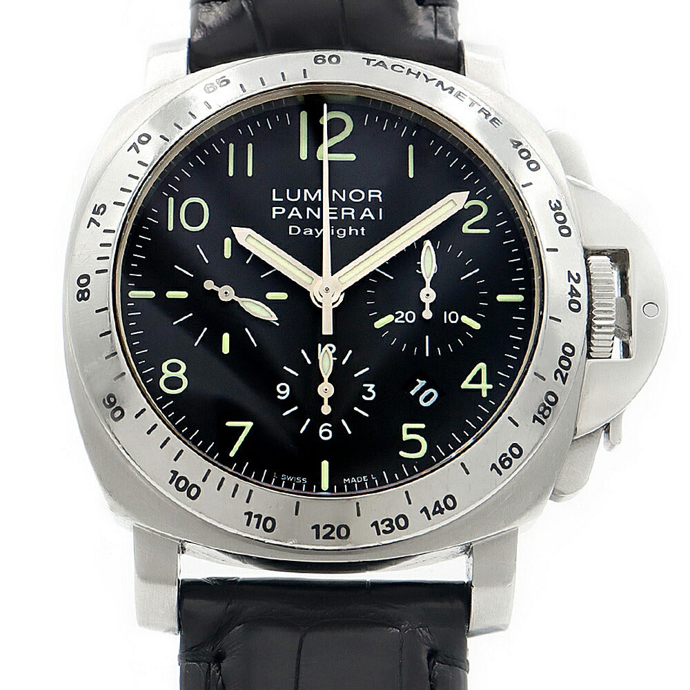 PANERAI パネライ ルミノール クロノグラフ デイライト PAM00196 H番 100m防水 デイト 黒 ブラック SS ステンレス 純正尾錠 純正ベルト メンズ 自動巻き【6ヶ月保証】【腕時計】【中古】