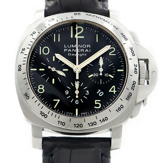 PANERAI Luminor Chronograph Daylight PAM00196 H No. 100m Waterproof Date Black SS Stainless Steel Genuine Buckle Genuine Belt Men's Automatic Winding [6 Month Warranty] [Watch] [Used]