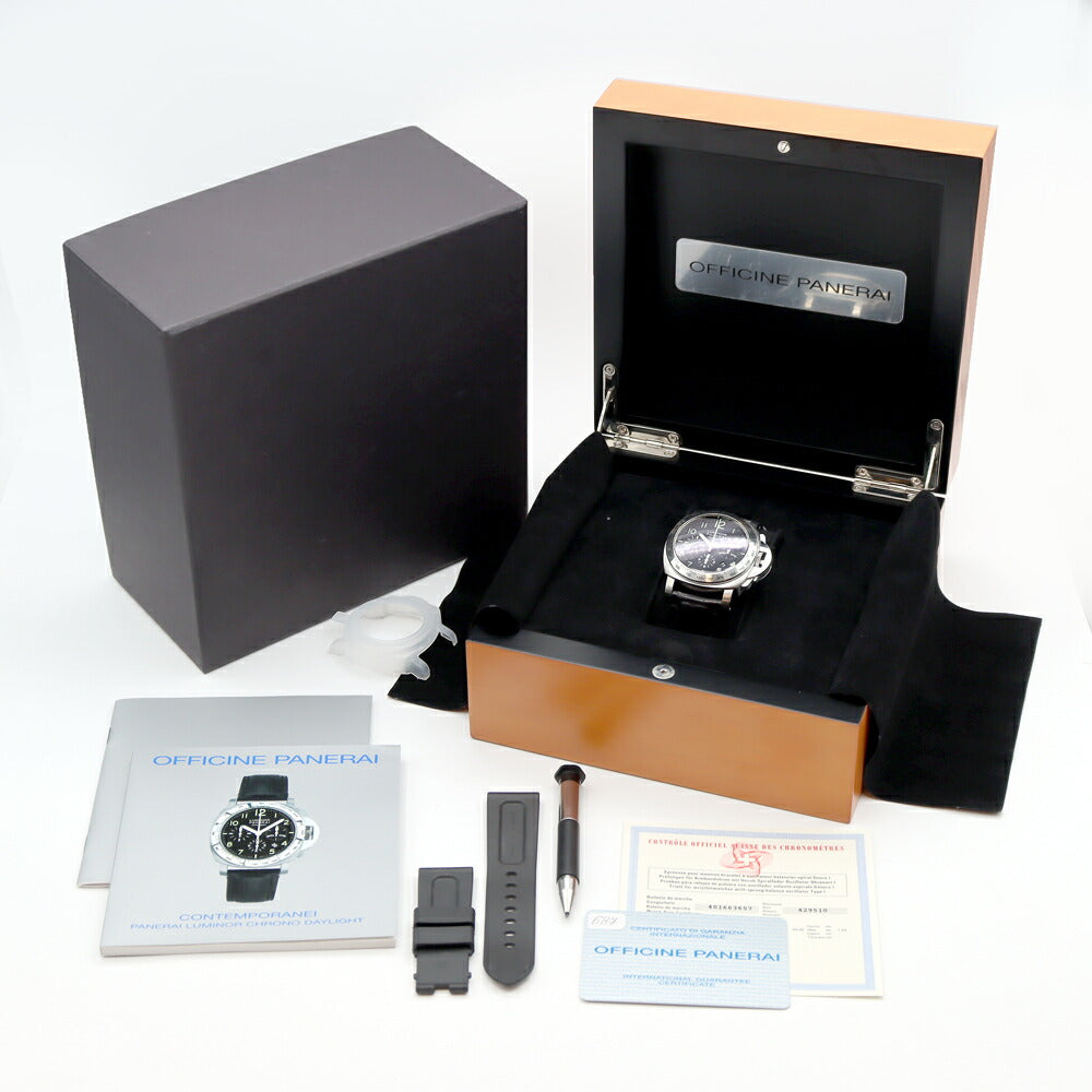 PANERAI パネライ ルミノール クロノグラフ デイライト PAM00196 H番 100m防水 デイト 黒 ブラック SS ステンレス 純正尾錠 純正ベルト メンズ 自動巻き【6ヶ月保証】【腕時計】【中古】