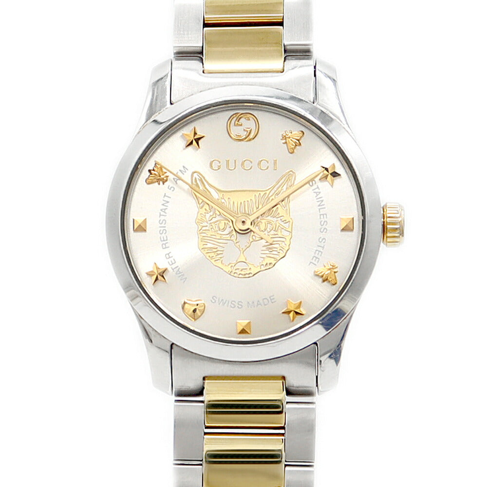 電池交換済 GUCCI グッチ Gタイムレス 126.5 50m防水 シルバー SS ステンレス YGP イエローゴールド レディース クォーツ【6ヶ月保証】【腕時計】【中古】