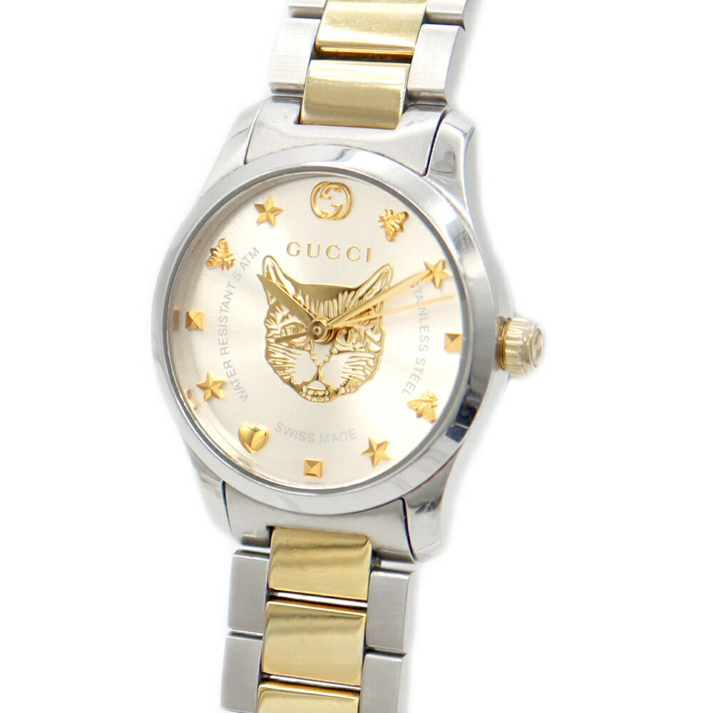 電池交換済 GUCCI グッチ Gタイムレス 126.5 50m防水 シルバー SS ステンレス YGP イエローゴールド レディース クォーツ【6ヶ月保証】【腕時計】【中古】