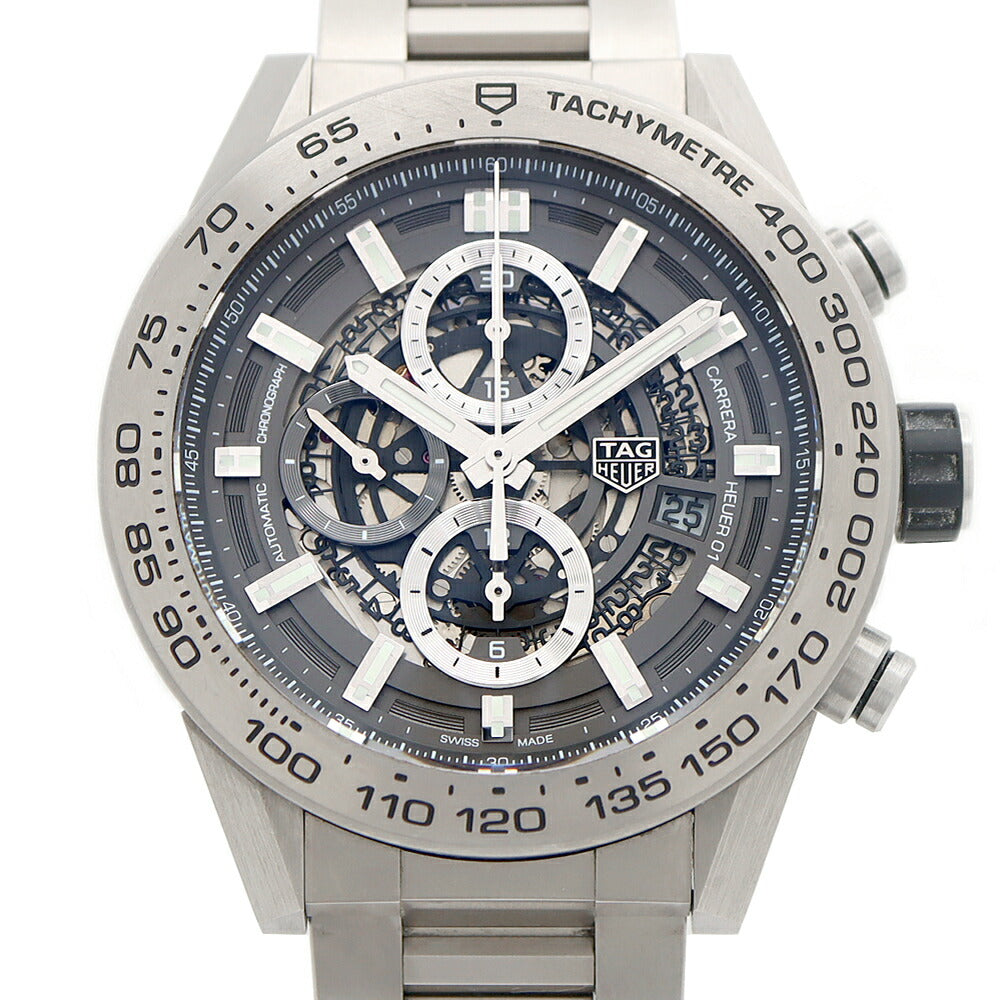 内部点検済 TAG Heuer タグホイヤー カレラ キャリバー ホイヤー01 クロノグラフ グレーファントム CAR2A8A BF0707 デイト 裏スケ 100m防水 スケルトン Ti チタン メンズ 自動巻き【6ヶ月保証】【腕時計】【中古】