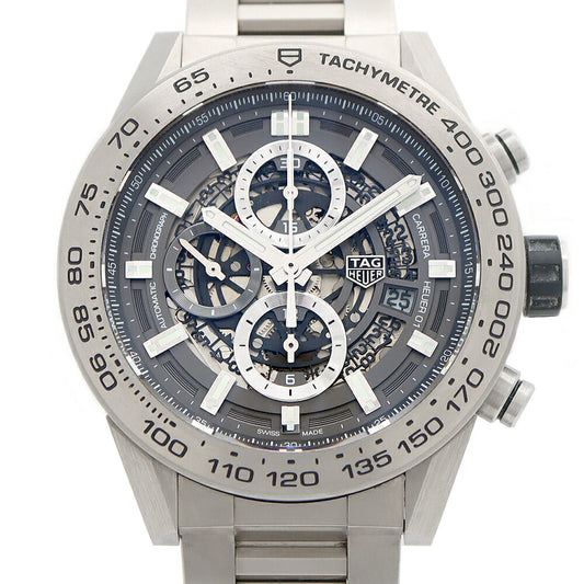 内部点検済 TAG Heuer タグホイヤー カレラ キャリバー ホイヤー01 クロノグラフ グレーファントム CAR2A8A BF0707 デイト 裏スケ 100m防水 スケルトン Ti チタン メンズ 自動巻き【6ヶ月保証】【腕時計】【中古】