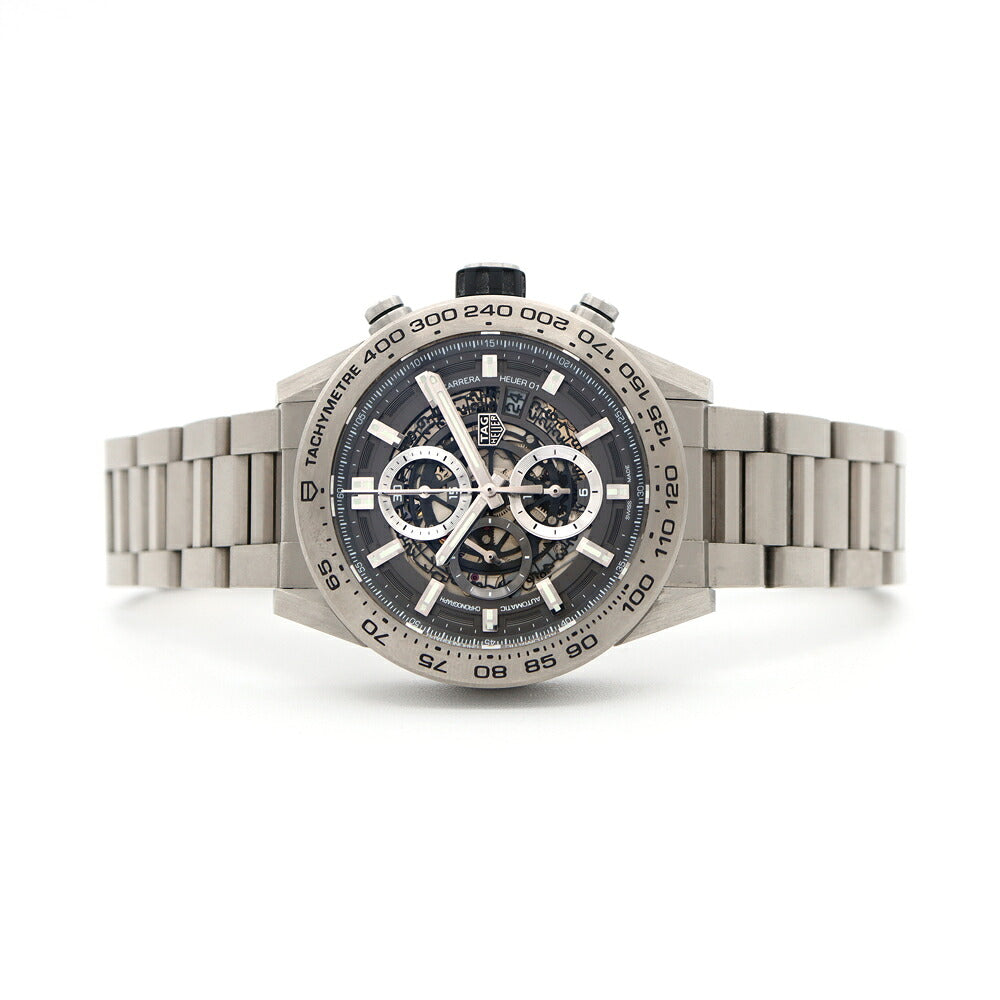 内部点検済 TAG Heuer タグホイヤー カレラ キャリバー ホイヤー01 クロノグラフ グレーファントム CAR2A8A BF0707 デイト 裏スケ 100m防水 スケルトン Ti チタン メンズ 自動巻き【6ヶ月保証】【腕時計】【中古】