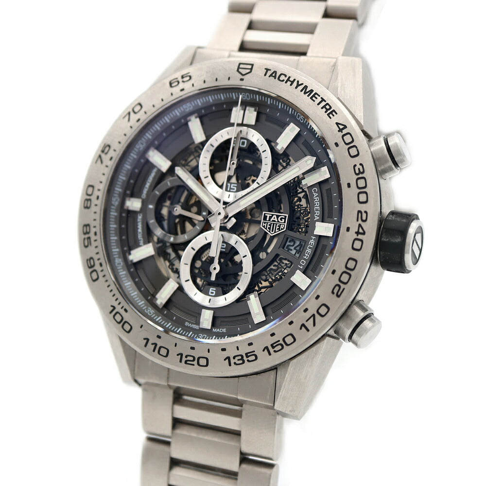 内部点検済 TAG Heuer タグホイヤー カレラ キャリバー ホイヤー01 クロノグラフ グレーファントム CAR2A8A BF0707 デイト 裏スケ 100m防水 スケルトン Ti チタン メンズ 自動巻き【6ヶ月保証】【腕時計】【中古】