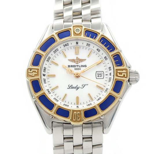 Battery replaced BREITLING Lady J D52065 200m Water Resistant Date White YG Yellow Gold SS Stainless Steel Ladies Quartz [6 Month Warranty] [Watch] [Used]