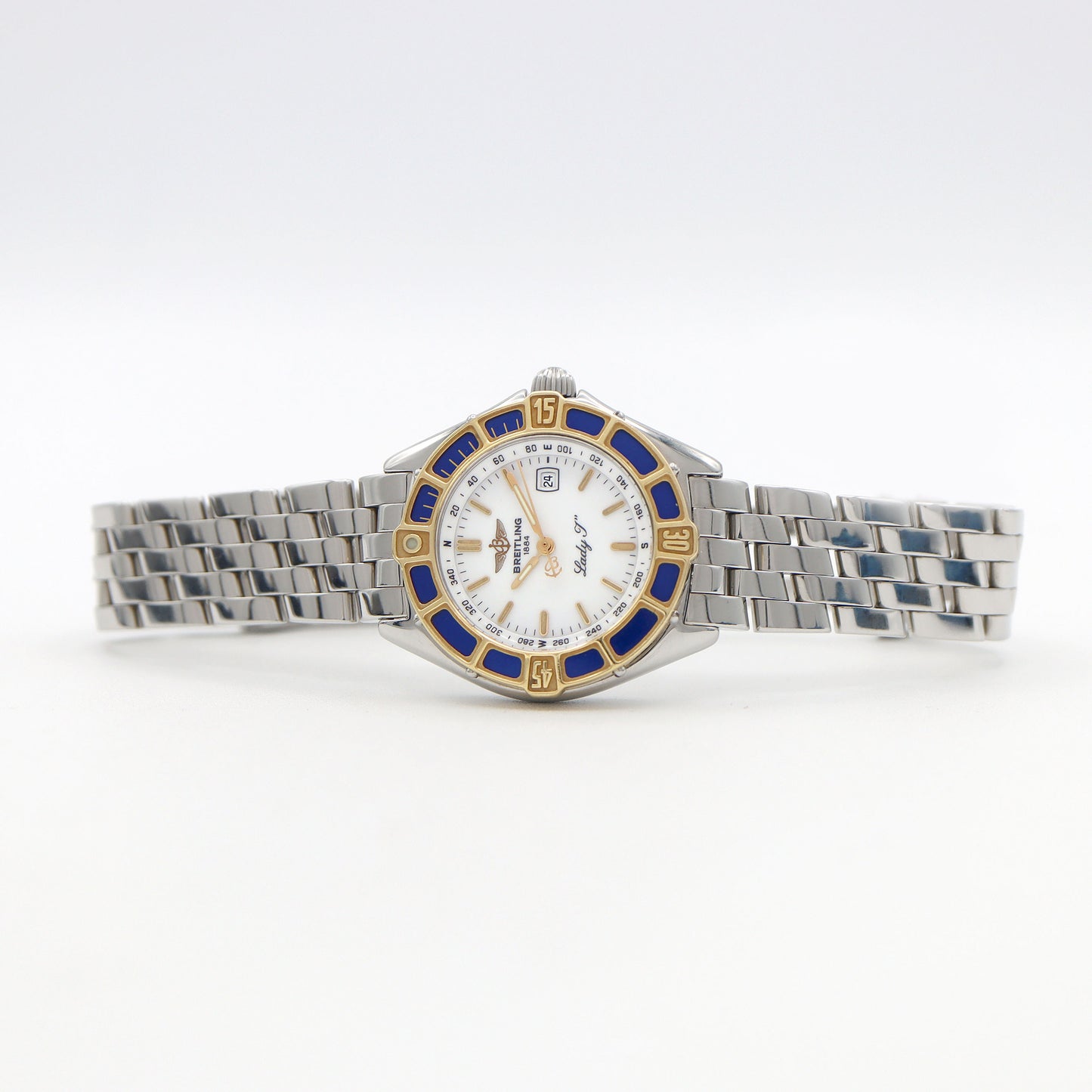 電池交換済 BREITLING ブライトリング レディJ D52065 200m防水 デイト 白 ホワイト YG イエローゴールド SS ステンレス レディース クォーツ【6ヶ月保証】【腕時計】【中古】