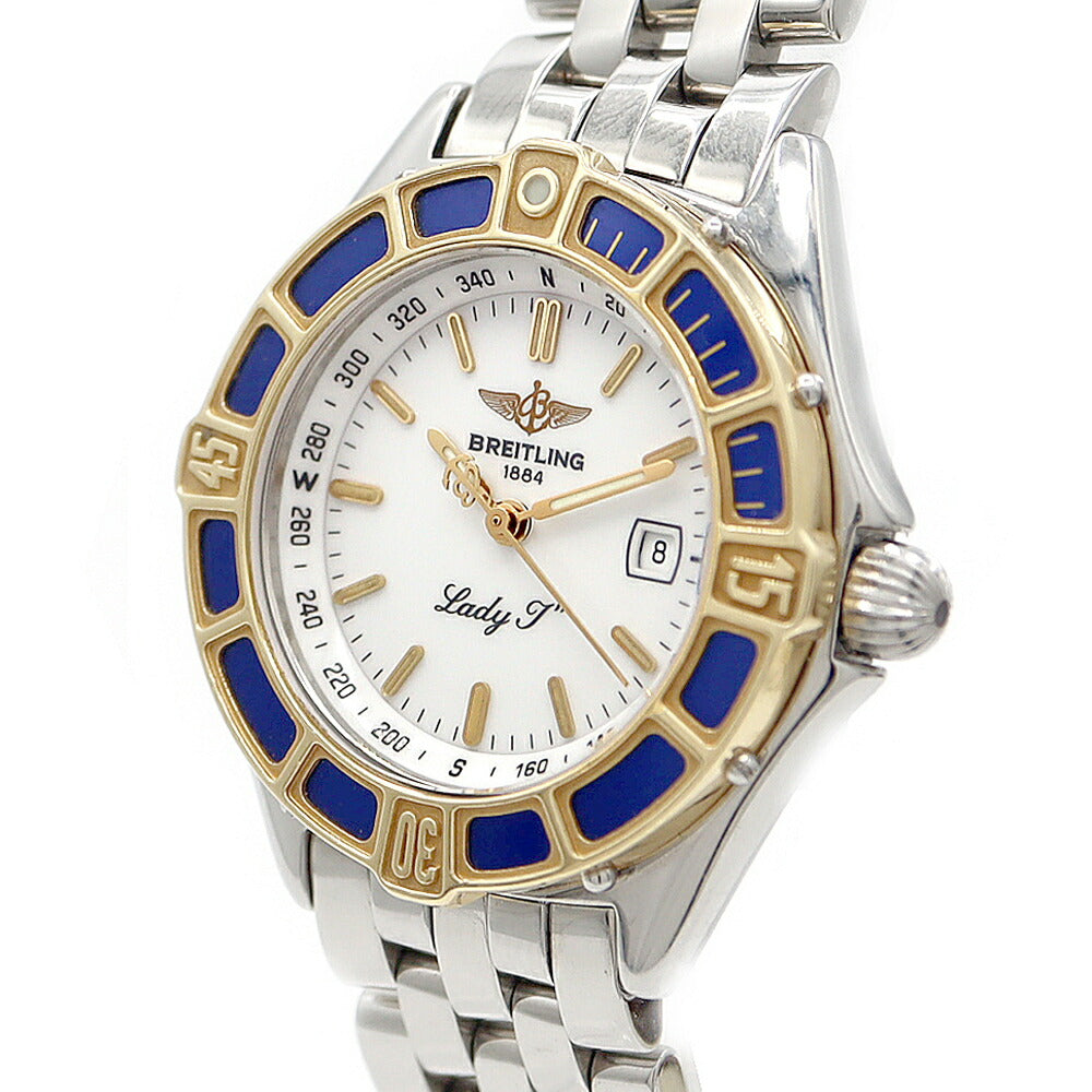 電池交換済 BREITLING ブライトリング レディJ D52065 200m防水 デイト 白 ホワイト YG イエローゴールド SS ステンレス レディース クォーツ【6ヶ月保証】【腕時計】【中古】