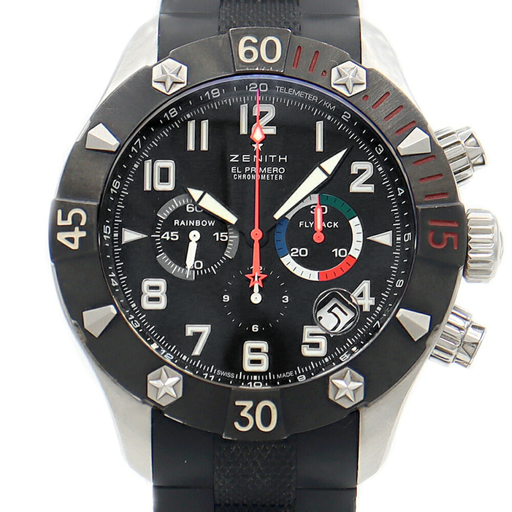 ZENITH ゼニス デファイ クラシック レインボーフライバック エルプリメロ 03.0527.4000 クロノグラフ デイト 300m防水 裏スケ 黒 ブラック SS ステンレス 純正ベルト 純正尾錠 メンズ 自動巻き【6ヶ月保証】【腕時計】【中古】