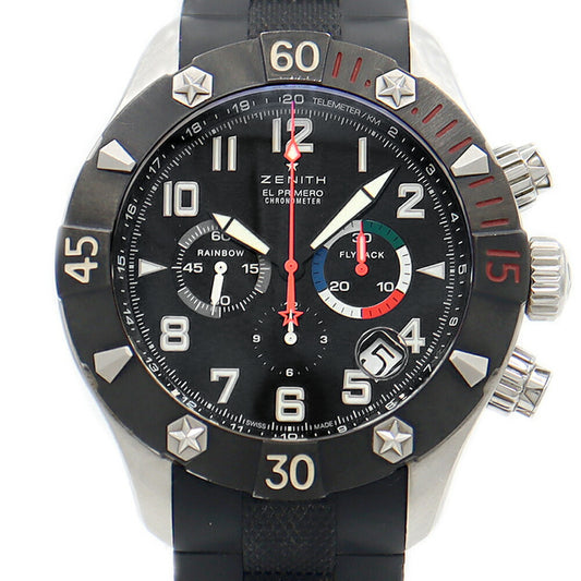 ZENITH ゼニス デファイ クラシック レインボーフライバック エルプリメロ 03.0527.4000 クロノグラフ デイト 300m防水 裏スケ 黒 ブラック SS ステンレス 純正ベルト 純正尾錠 メンズ 自動巻き【6ヶ月保証】【腕時計】【中古】