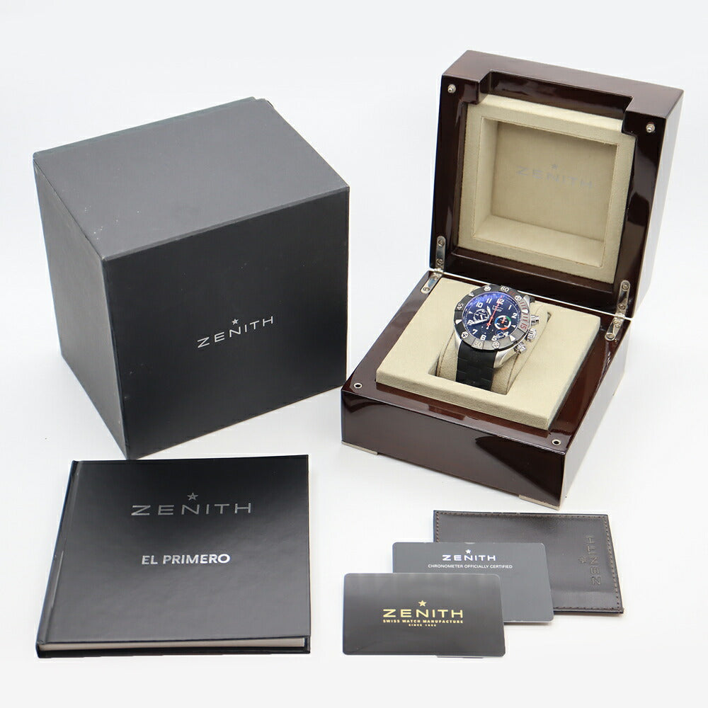 ZENITH ゼニス デファイ クラシック レインボーフライバック エルプリメロ 03.0527.4000 クロノグラフ デイト 300m防水 裏スケ 黒 ブラック SS ステンレス 純正ベルト 純正尾錠 メンズ 自動巻き【6ヶ月保証】【腕時計】【中古】