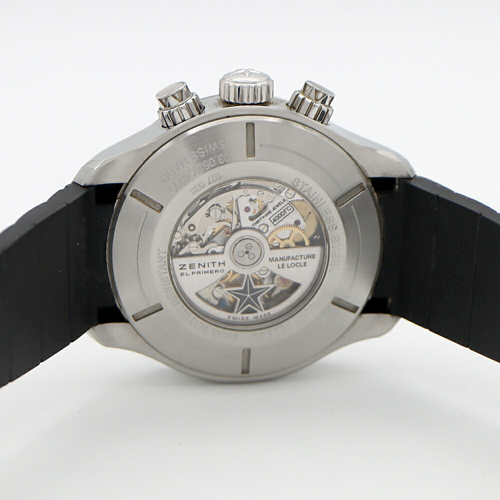 ZENITH ゼニス デファイ クラシック レインボーフライバック エルプリメロ 03.0527.4000 クロノグラフ デイト 300m防水 裏スケ 黒 ブラック SS ステンレス 純正ベルト 純正尾錠 メンズ 自動巻き【6ヶ月保証】【腕時計】【中古】
