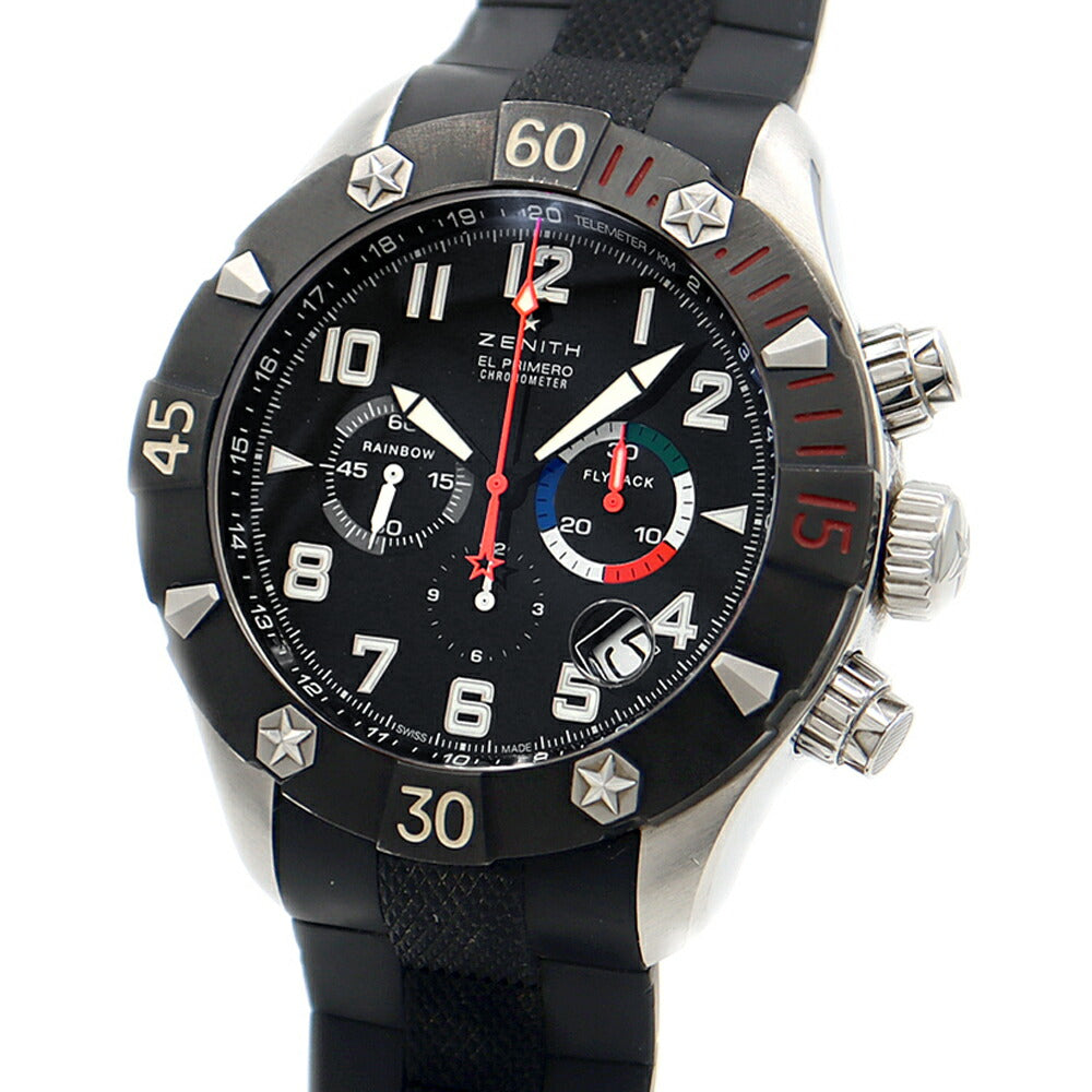 ZENITH ゼニス デファイ クラシック レインボーフライバック エルプリメロ 03.0527.4000 クロノグラフ デイト 300m防水 裏スケ 黒 ブラック SS ステンレス 純正ベルト 純正尾錠 メンズ 自動巻き【6ヶ月保証】【腕時計】【中古】