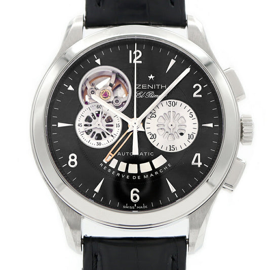 ZENITH Class Open El Primero 03.0510.4021 Chronograph Power Reserve Black SS Stainless Steel Genuine Belt Genuine Buckle Men's Automatic Winding [6 Month Warranty] [Watch] [Used]