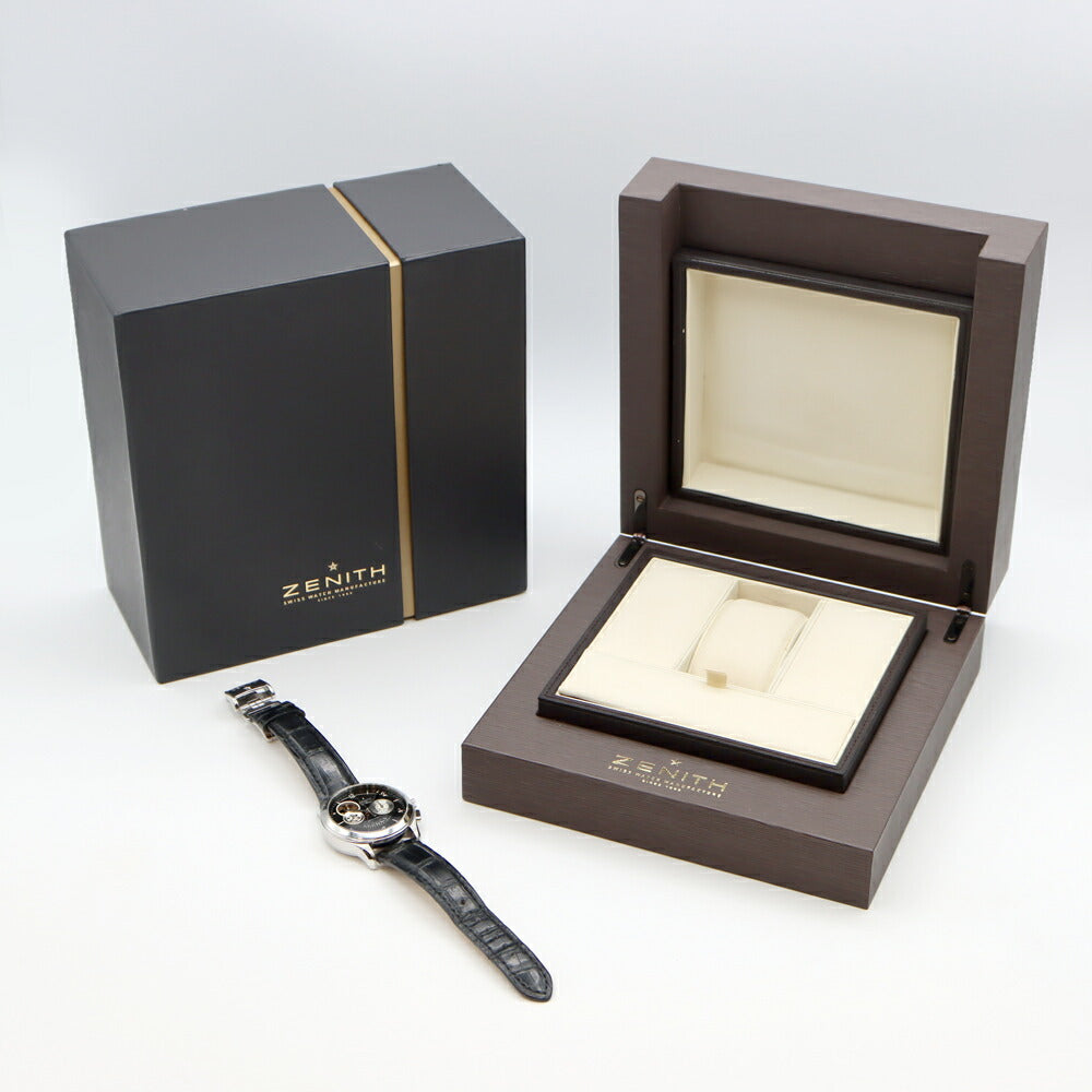 ZENITH ゼニス クラスオープン エルプリメロ 03.0510.4021 クロノグラフ パワーリザーブ 黒 ブラック SS ステンレス 純正ベルト 純正尾錠 メンズ 自動巻き【6ヶ月保証】【腕時計】【中古】