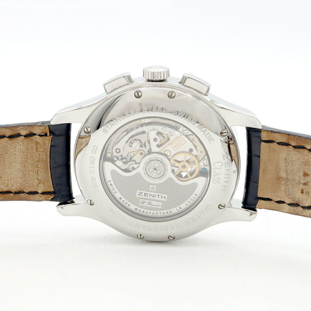 ZENITH ゼニス クラスオープン エルプリメロ 03.0510.4021 クロノグラフ パワーリザーブ 黒 ブラック SS ステンレス 純正ベルト 純正尾錠 メンズ 自動巻き【6ヶ月保証】【腕時計】【中古】