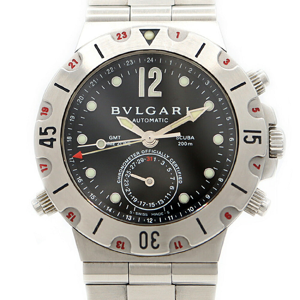 BVLGARI ブルガリ ディアゴノ スクーバ GMT SD38SGMT デイト 200m防水 黒 ブラック SS ステンレス メンズ 自動巻き【6ヶ月保証】【腕時計】【中古】