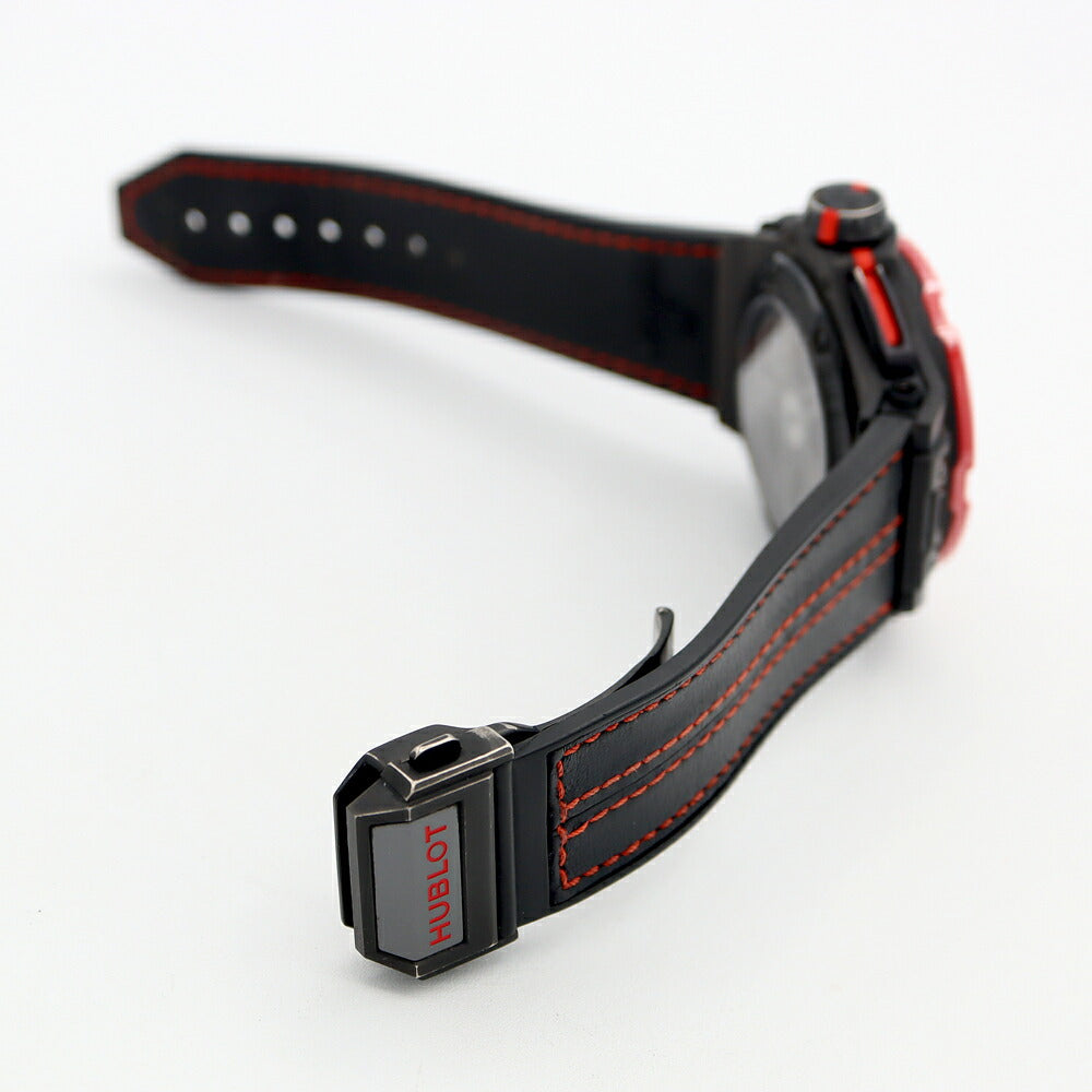 HUBLOT ウブロ ビッグバン ウニコ フェラーリ カーボン レッドセラミック 世界500本限定 402.QF.0110.WR クロノグラフ 100m防水 デイト 裏スケ 黒 ブラック スケルトン CE セラミック 純正ベルト 純正尾錠 メンズ 自動巻き【6ヶ月保証】【腕時計】【中古】