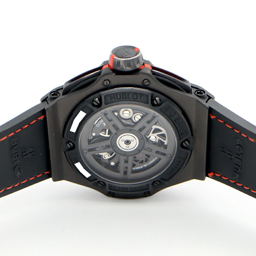 HUBLOT ウブロ ビッグバン ウニコ フェラーリ カーボン レッドセラミック 世界500本限定 402.QF.0110.WR クロノグラフ 100m防水 デイト 裏スケ 黒 ブラック スケルトン CE セラミック 純正ベルト 純正尾錠 メンズ 自動巻き【6ヶ月保証】【腕時計】【中古】