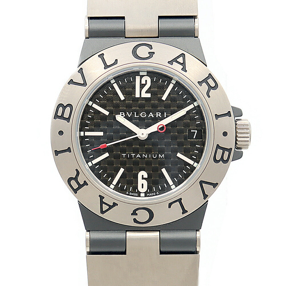 電池交換済 BVLGARI ブルガリ ディアゴノ チタニウム TI32TA デイト 30m防水 黒 ブラック Ti チタン 純正ベルト 純正尾錠 メンズ ボーイズ レディース クォーツ【6ヶ月保証】【腕時計】【中古】