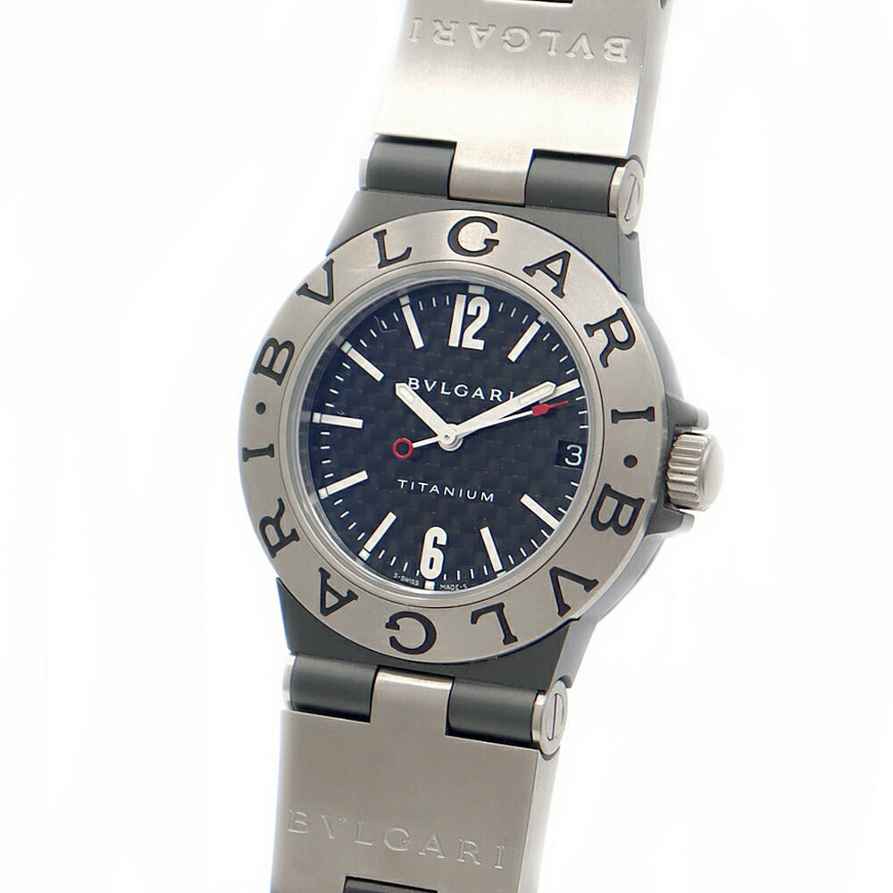 電池交換済 BVLGARI ブルガリ ディアゴノ チタニウム TI32TA デイト 30m防水 黒 ブラック Ti チタン 純正ベルト 純正尾錠 メンズ ボーイズ レディース クォーツ【6ヶ月保証】【腕時計】【中古】