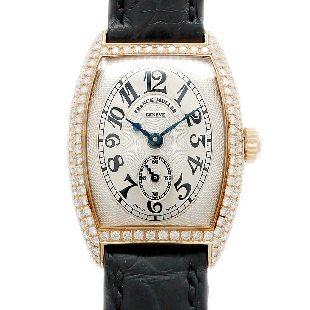 内部点検済 FRANCK MULLER フランクミュラー トノーカーベックス クロノメトロ ダイヤベゼル 1752 S6 D ダイヤモンド シルバー ギョーシェ K18PG ピンクゴールド 純正ベルト 純正K18PG尾錠 レディース 手巻き【6ヶ月保証】【腕時計】【中古】