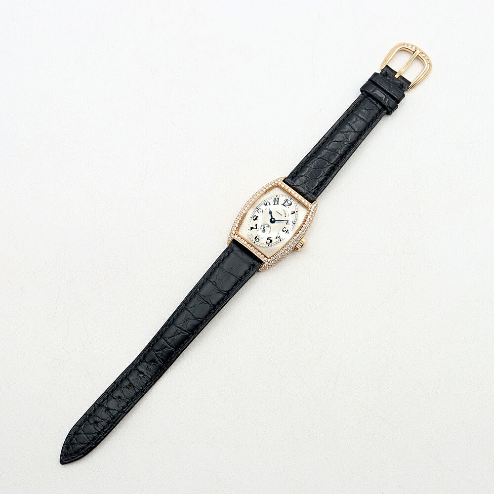 内部点検済 FRANCK MULLER フランクミュラー トノーカーベックス クロノメトロ ダイヤベゼル 1752 S6 D ダイヤモンド シルバー ギョーシェ K18PG ピンクゴールド 純正ベルト 純正K18PG尾錠 レディース 手巻き【6ヶ月保証】【腕時計】【中古】