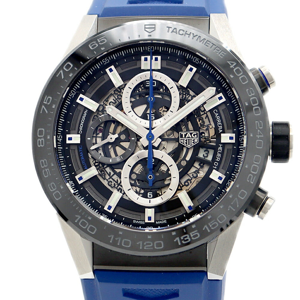 Internally inspected TAG Heuer Carrera Caliber Heuer 01 Chronograph CAR2A1T FT6052 Date 100m Water Resistant Black Skeleton SS Stainless Steel Genuine Belt Genuine Buckle Men's Automatic Winding [6 Month Warranty] [Watch] [Used]