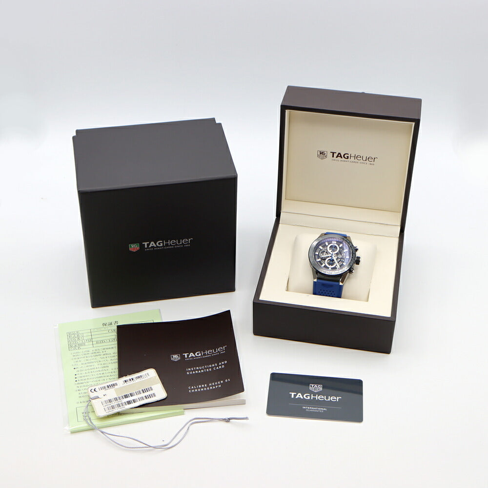 Internally inspected TAG Heuer Carrera Caliber Heuer 01 Chronograph CAR2A1T FT6052 Date 100m Water Resistant Black Skeleton SS Stainless Steel Genuine Belt Genuine Buckle Men's Automatic Winding [6 Month Warranty] [Watch] [Used]