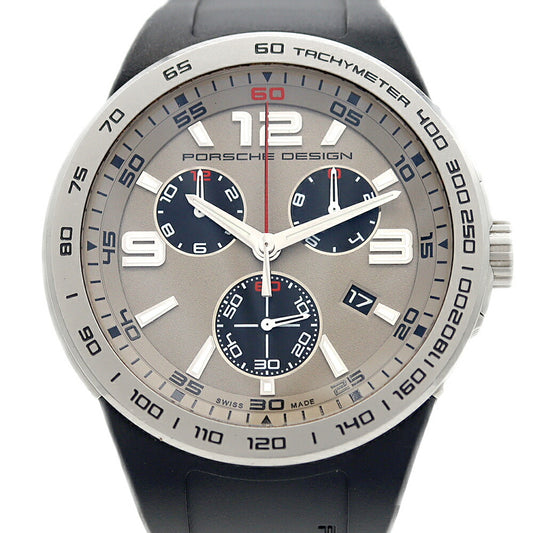 PORSCHE DESIGN Flat Six Chronograph P6320 Date 120m Water Resistant Small Second Gray SS Stainless Steel Genuine Belt Genuine Buckle Men's Quartz [6 Month Warranty] [Watch] [Used]