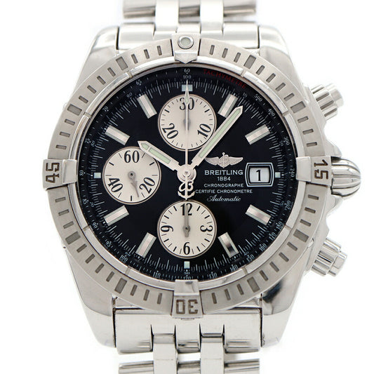 Internally inspected BREITLING Chronomat Evolution A13356 Chronograph Date 300m Water Resistant Black SS Stainless Steel Men's Automatic Winding [6 Month Warranty] [Watch] [Used]