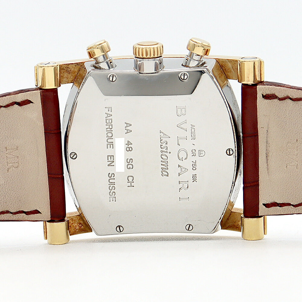 BVLGARI ブルガリ アショーマ クロノグラフ AA48SGCH デイト 30m防水 シルバー K18YG イエローゴールド SS ステンレス コンビ 純正ベルト 純正尾錠 メンズ 自動巻き【6ヶ月保証】【腕時計】【中古】