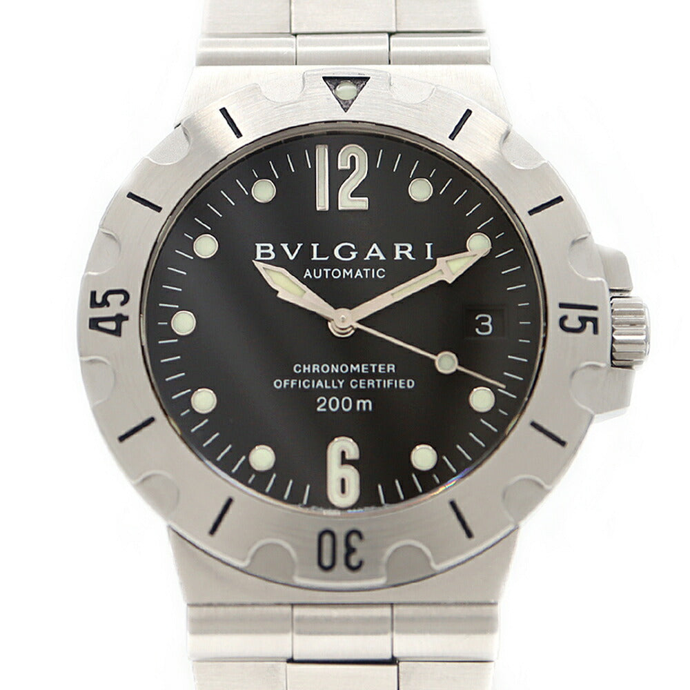 BVLGARI ブルガリ ディアゴノ スクーバ SD38S デイト 200m防水 黒 ブラック SS ステンレス メンズ 自動巻き【6ヶ月保証】【腕時計】【中古】