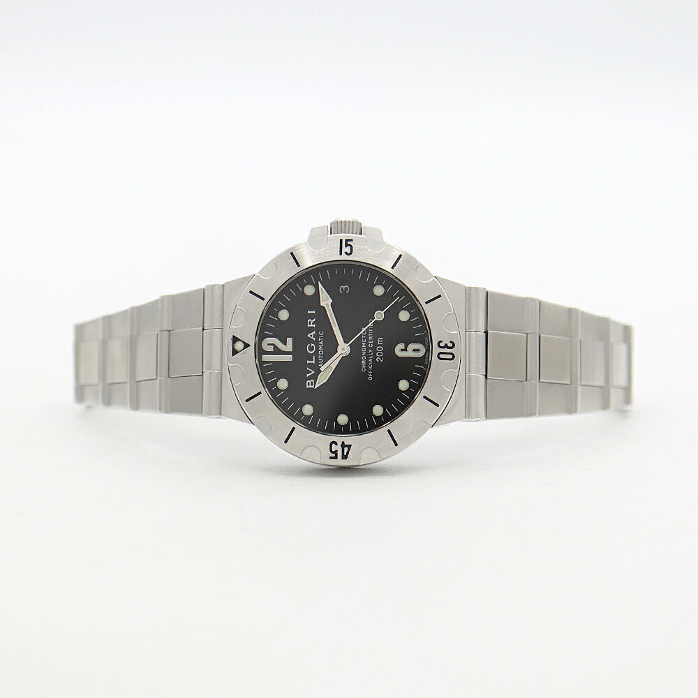 BVLGARI ブルガリ ディアゴノ スクーバ SD38S デイト 200m防水 黒 ブラック SS ステンレス メンズ 自動巻き【6ヶ月保証】【腕時計】【中古】