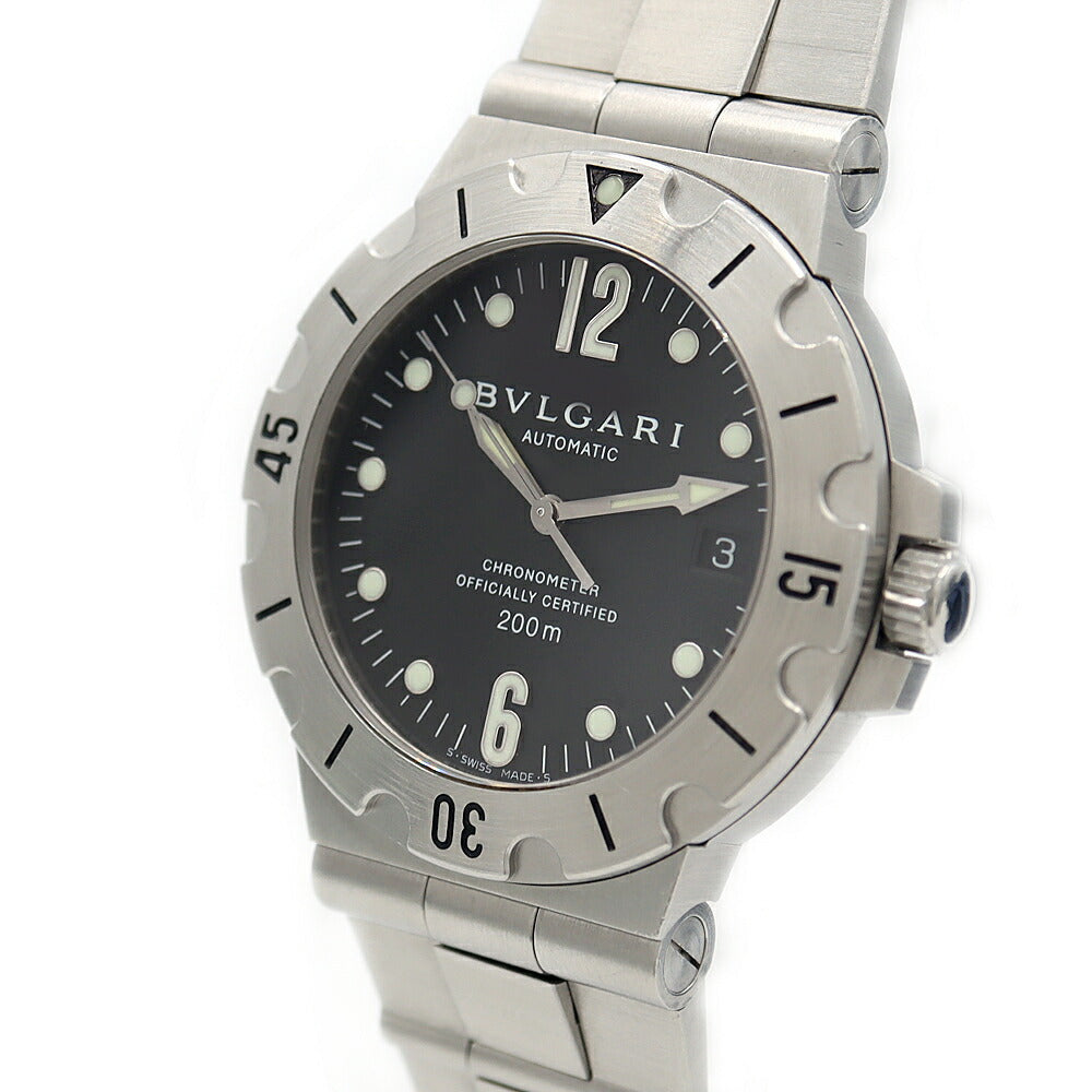 BVLGARI ブルガリ ディアゴノ スクーバ SD38S デイト 200m防水 黒 ブラック SS ステンレス メンズ 自動巻き【6ヶ月保証】【腕時計】【中古】