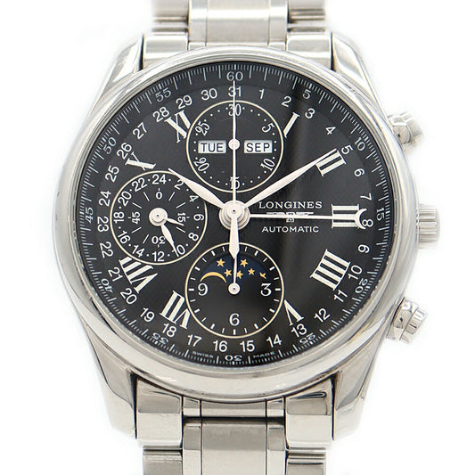 LONGINES Master Collection Chrono Moon Phase L2.673.4 Chronograph 30m Water Resistant Triple Calendar Back Sketch Black SS Stainless Steel Men's Automatic Winding [6 Month Warranty] [Watch] [Used]