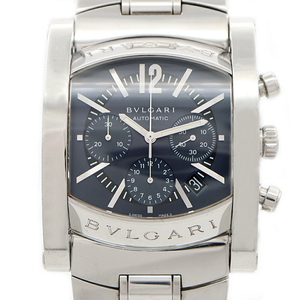 BVLGARI ブルガリ アショーマ クロノグラフ AA48SCH デイト 黒 ブラック SS ステンレス メンズ 自動巻き【6ヶ月保証】【腕時計】【中古】