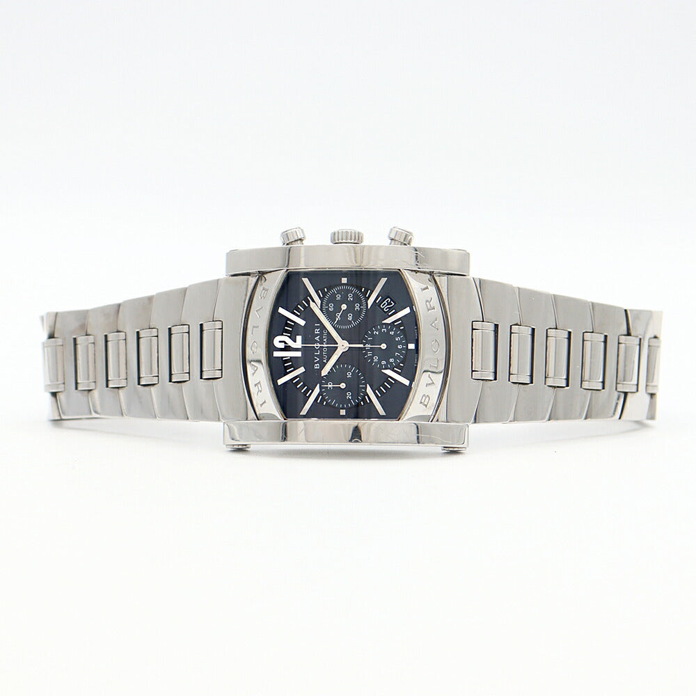 BVLGARI ブルガリ アショーマ クロノグラフ AA48SCH デイト 黒 ブラック SS ステンレス メンズ 自動巻き【6ヶ月保証】【腕時計】【中古】