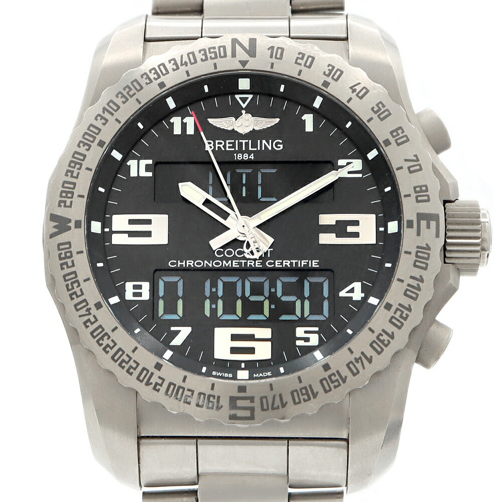 BREITLING ブライトリング コックピット B50 EB5010 デイト クロノグラフ 100m防水 黒 ブラック Ti チタン メンズ デジアナ クォーツ【6ヶ月保証】【腕時計】【中古】