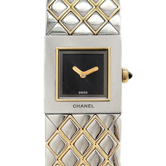 電池交換済 CHANEL シャネル マトラッセ H0475 30m防水 黒 ブラック YG イエローゴールド SS ステンレス コンビ レディース クォーツ【6ヶ月保証】【腕時計】【中古】