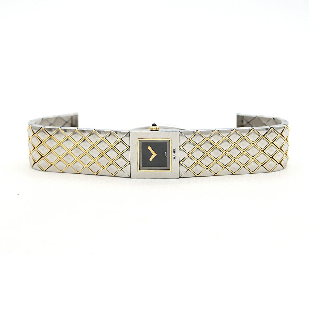電池交換済 CHANEL シャネル マトラッセ H0475 30m防水 黒 ブラック YG イエローゴールド SS ステンレス コンビ レディース クォーツ【6ヶ月保証】【腕時計】【中古】