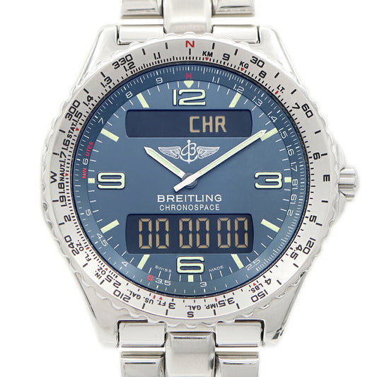 Battery replaced BREITLING Chronospace A56012 Chronograph Date Blue SS Stainless Steel Men's Digiana Quartz [6 Month Warranty] [Watch] [Used]