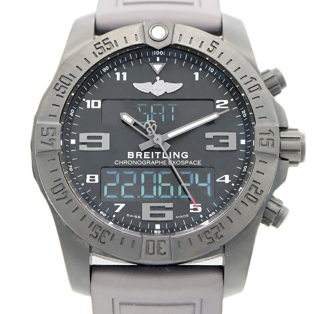 BREITLING ブライトリング エクゾスペース B55 ナイトミッション VB5510 デイト クロノグラフ 100m防水 黒 ブラック Ti ブラックチタン 純正ベルト 純正尾錠 メンズ デジアナ クォーツ【6ヶ月保証】【腕時計】【中古】