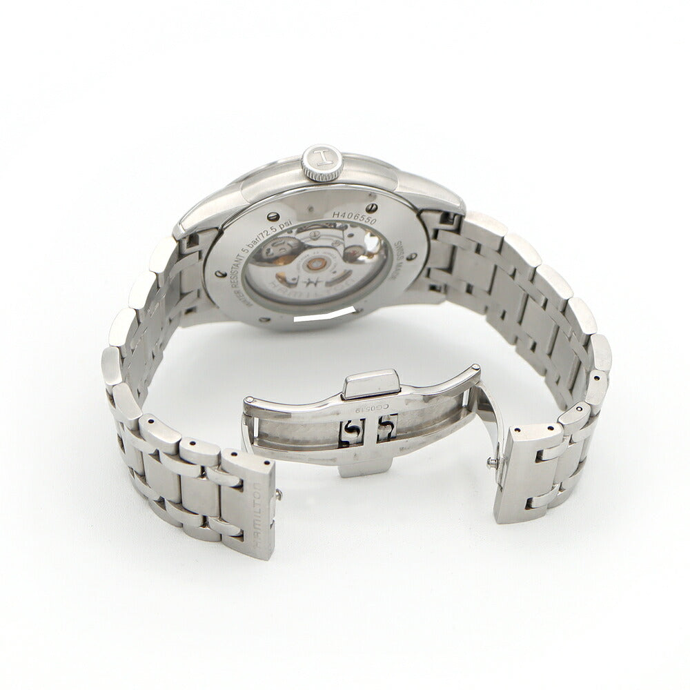 内部点検済 HAMILTON ハミルトン レイルロード H406550 裏スケ スケルトン 黒 ブラック SS ステンレス メンズ 自動巻き【6ヶ月保証】【腕時計】【中古】