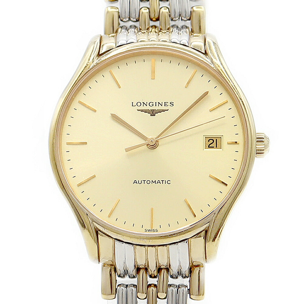 LONGINES ロンジン リール L4.860.2 デイト 30m防水 裏スケ ゴールド YGP イエローゴールド SS ステンレス コンビ メンズ 自動巻き【6ヶ月保証】【腕時計】【中古】