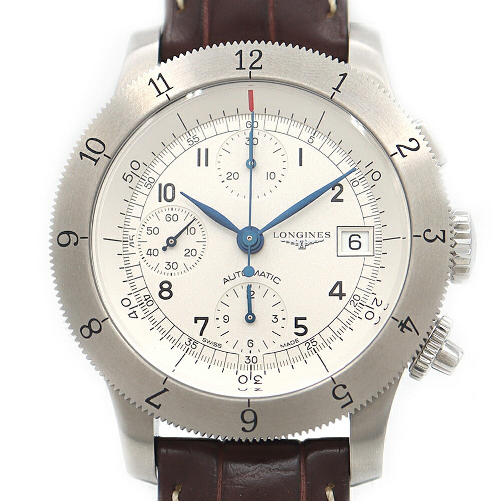 内部点検済 LONGINES ロンジン ヘリテージ ウィームス クロノグラフ L2.741.4 デイト 30m防水 シルバー SS ステンレス 純正尾錠 純正ベルト メンズ 自動巻き【6ヶ月保証】【腕時計】【中古】